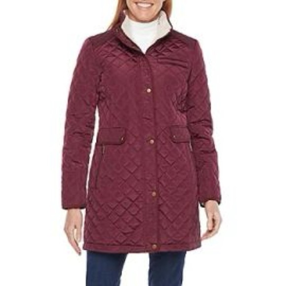 St. John's Bay Midweight Quilted Jacket Deep Ruby - Picture 9 of 9